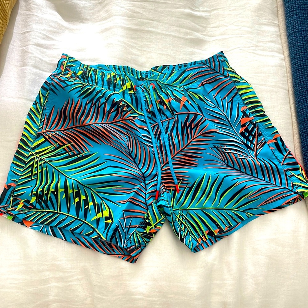Sundek Tropical Print Swim Trunks – Blue & Green | Men’s Medium